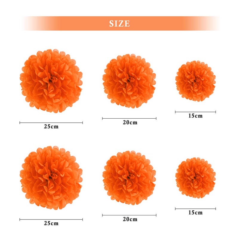 Binpeng Paper Pom Poms Hanging Paper Flower Ball Wedding Party Celebrations Decorations Outdoor Decoration Flowers Craft for Party Birthday Party (BIN-Orange 6pk) - Image 2